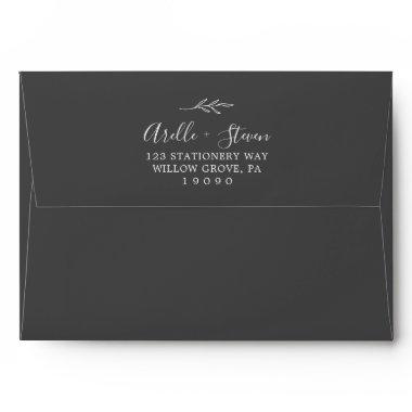 Minimal Leaf | Dark Gray Wedding Invitations Envelope