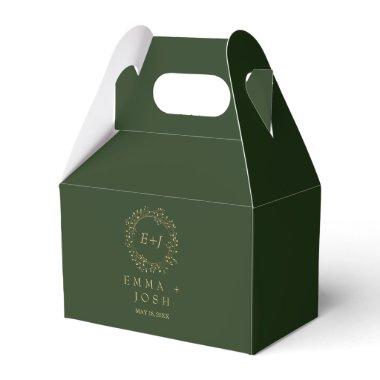 Minimal Leaf | Dark Green Formal Monogram Wedding Favor Boxes