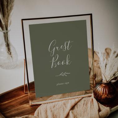 Minimal Leaf | Dark Green Guest Book Poster