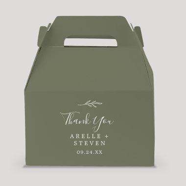 Minimal Leaf | Dark Green Thank You Wedding Favor Boxes