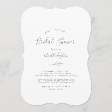 Minimal Leaf | Dusty Blue Bridal Shower Invitations
