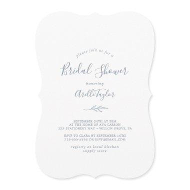 Minimal Leaf | Dusty Blue Bridal Shower Invitations