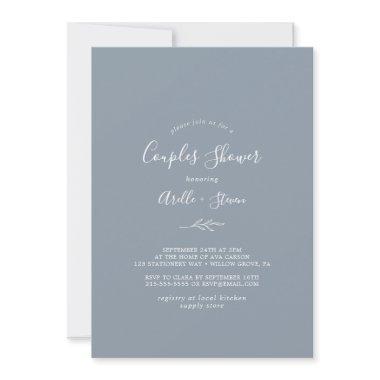 Minimal Leaf | Dusty Blue Couples Shower Invitations