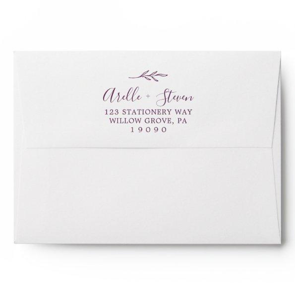 Minimal Leaf | Eggplant Purple Wedding Invitations Envelope