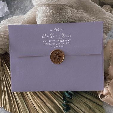 Minimal Leaf Lavender Wedding Invitations Envelope