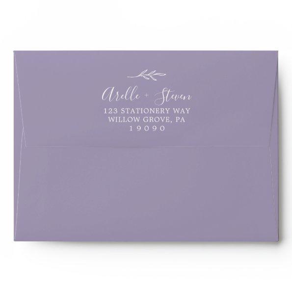 Minimal Leaf Lavender Wedding Invitations Envelope