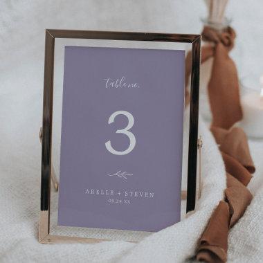 Minimal Leaf | Lavender Wedding Table Number