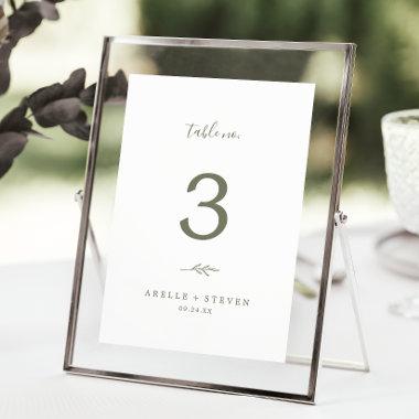 Minimal Leaf | Olive Green Wedding Table Number