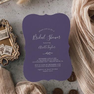 Minimal Leaf | Plum Purple Bridal Shower Invitations