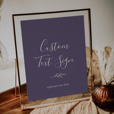 Minimal Leaf | Plum Purple Custom Text Sign