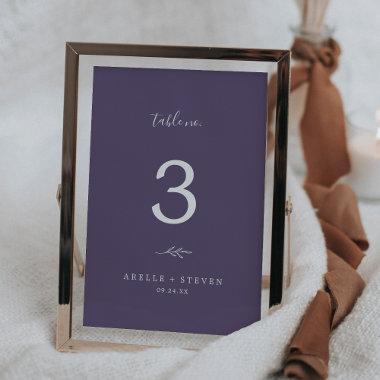 Minimal Leaf | Plum Purple Wedding Table Number