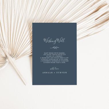 Minimal Leaf | Slate Blue Wedding Wishing Well Enclosure Invitations