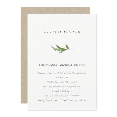 Minimal Leafy Foliage Watercolor Couples Shower Invitations