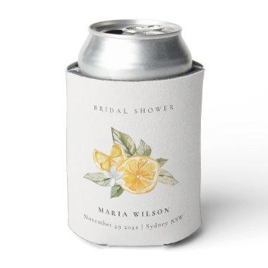 Minimal Lemon Botanical Leafy Boho Bridal Shower Can Cooler