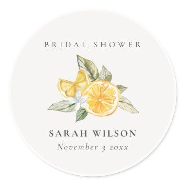 Minimal Lemon Botanical Leafy Boho  Classic Round Sticker