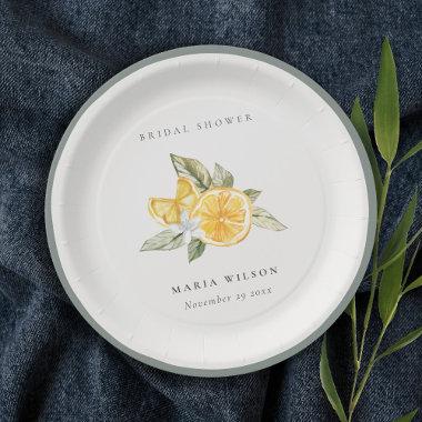 Minimal Lemon Botanical Leafy Boho Bridal Shower Paper Plates