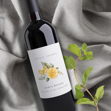 Minimal Lemon Botanical Leafy Boho Bridal Shower Wine Label