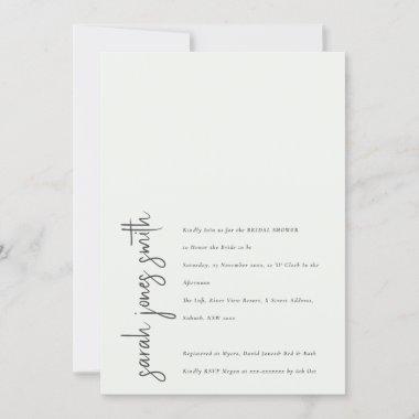 Minimal Modern Black White Script Bridal Shower Invitations