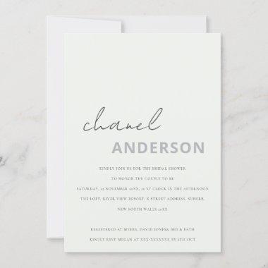 Minimal Modern Black White Script Bridal Shower Invitations