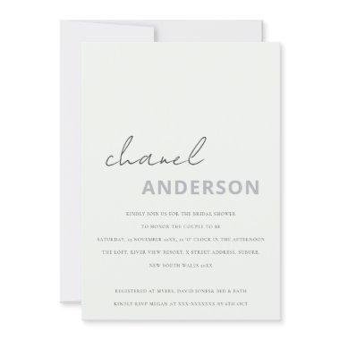 Minimal Modern Black White Script Bridal Shower Invitations