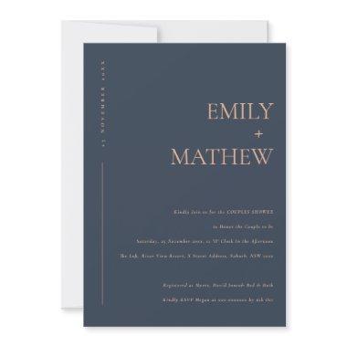 MINIMAL MODERN NAVY RUST TYPOGRAPHY COUPLES SHOWER Invitations