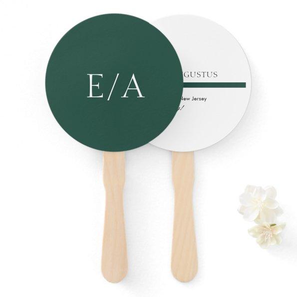 Minimal Monogram Elegant Emerald Green Wedding Hand Fan