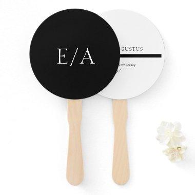 Minimal Monogram Elegant Modern Black Wedding Hand Fan