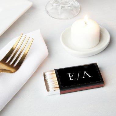 Minimal Monogram Elegant Modern Black Wedding Matchboxes