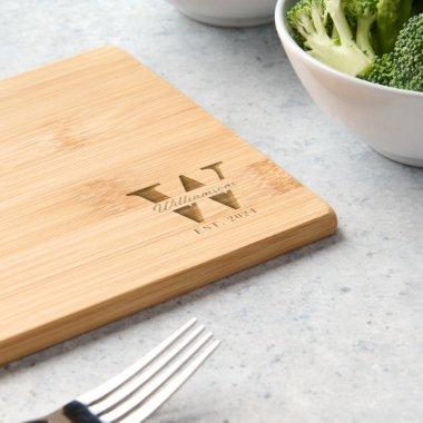 Minimal Monogram Initial Family Name Personalized Engraved Cutting Board