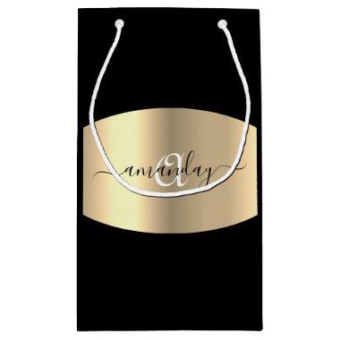 Minimal Monogram Name Gold Black Fashion Boutique Small Gift Bag