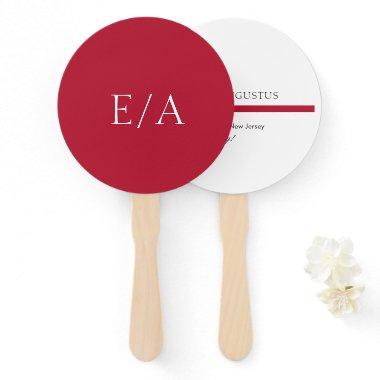 Minimal Monogram Simple Elegant Red Wedding Hand Fan