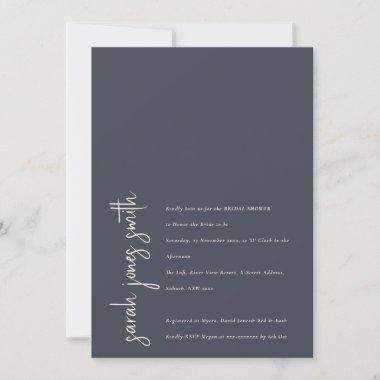 Minimal Navy Blush Black Script Bridal Shower Invitations