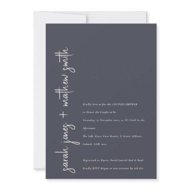 Minimal Navy Blush Black Script Couples Shower Invitations