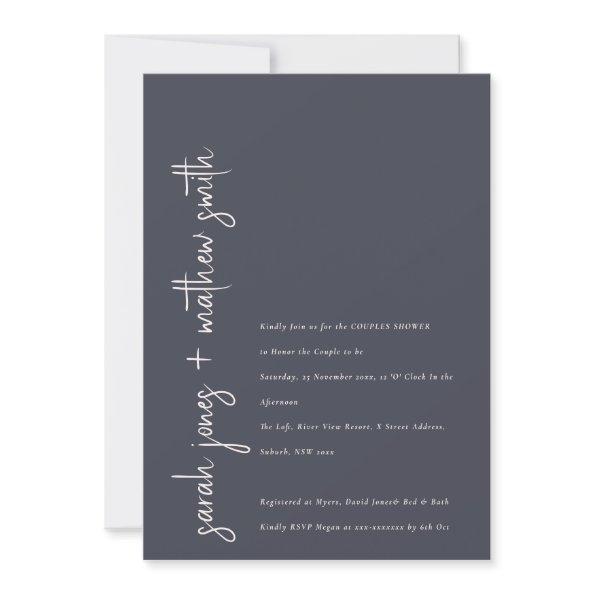 Minimal Navy Blush Black Script Couples Shower