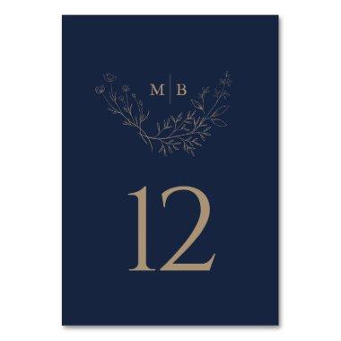 Minimal Navy Gold Formal Monogram Wedding Table Number
