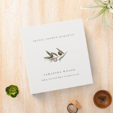 Minimal Olive Branch Foliage Bridal Shower Album 3 Ring Binder