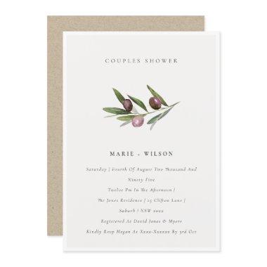 Minimal Olive Branch Foliage Couples Shower Invite