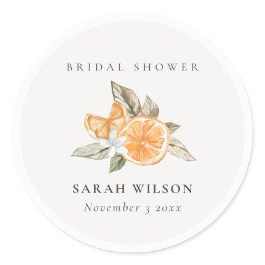 Minimal Orange Botanical Leafy Boho Bridal Shower Classic Round Sticker