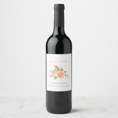 Minimal Orange Botanical Leafy Boho Bridal Shower Wine Label