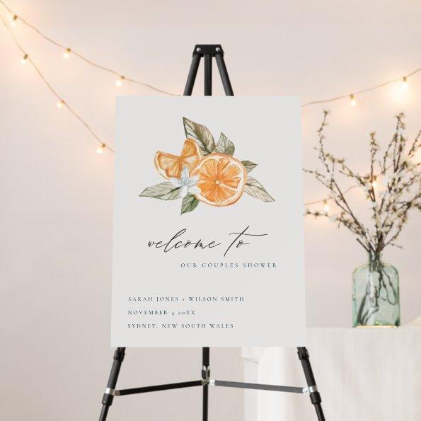 Minimal Orange Foliage Boho Couples Shower Welcome Foam Board