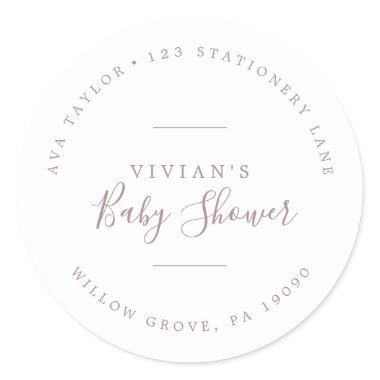 Minimal Rose Baby Shower Circular Return Address Classic Round Sticker