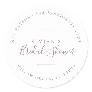 Minimal Rose Bridal Shower Circular Return Address Classic Round Sticker