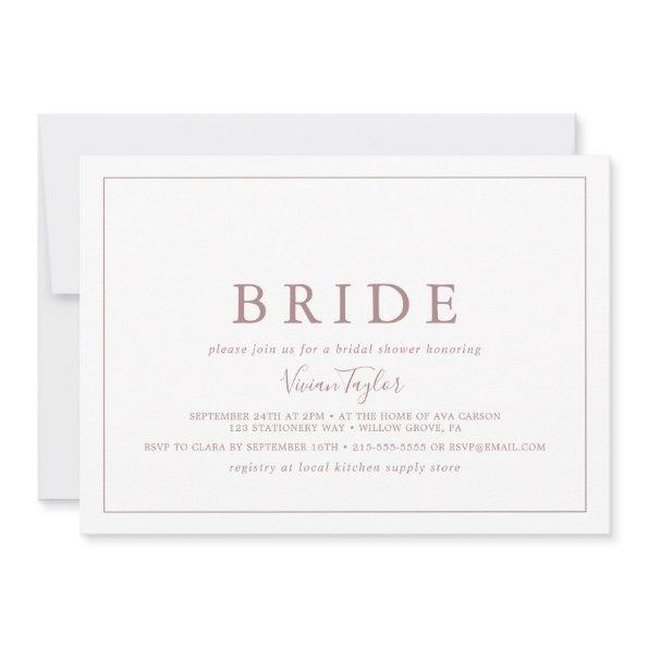 Minimal Rose Gold Horizontal Bride Bridal Shower Invitations