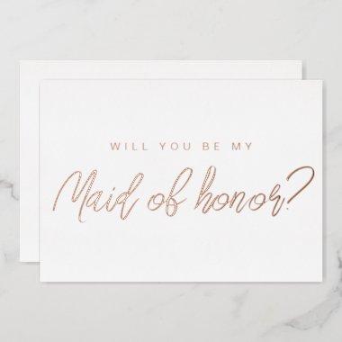 Minimal rose gold will you be my maid of honor foil Invitations