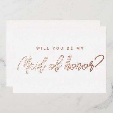 Minimal rose gold will you be my maid of honor foil Invitations