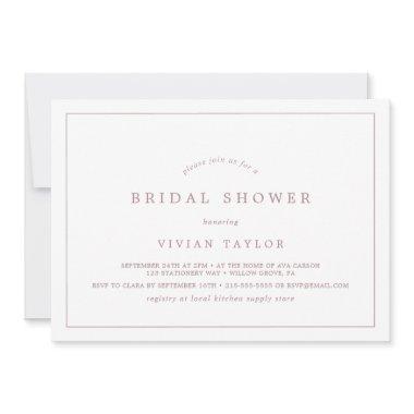 Minimal Rose Typography Horizontal Bridal Shower Invitations