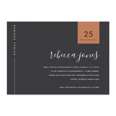 MINIMAL RUST ORANGE BLACK TYPOGRAPHY BRIDAL SHOWER Invitations