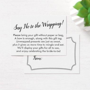 Minimal Say No to Wrapping Bridal Shower Gift Invitations