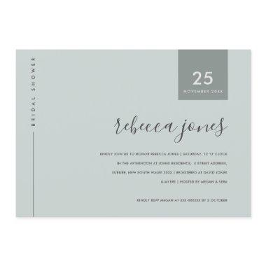 MINIMAL SCANDI BLUE GREY TYPOGRAPHY BRIDAL SHOWER Invitations