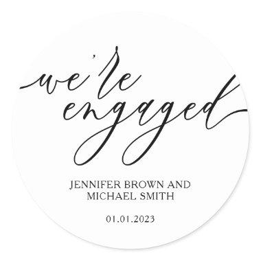 Minimal Script Girly We are engaged Classic Round Sticker